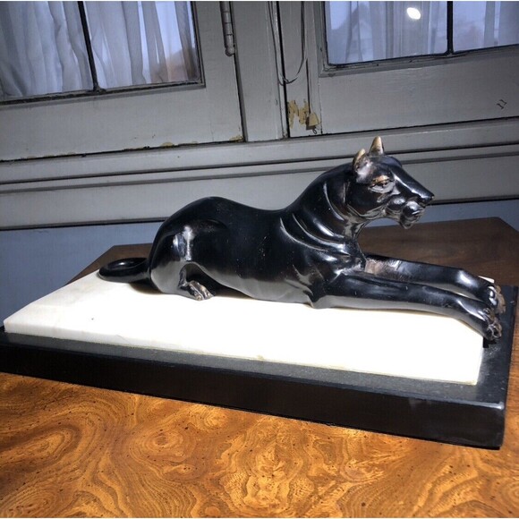 *SOLD*. Bronze Sculpture "Black Panther"Marble Base Vintage Bombay Company - Picture 10 of 10